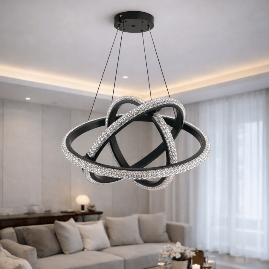 Modern LED chandelier with three lights, remote control – black | size 400 cm