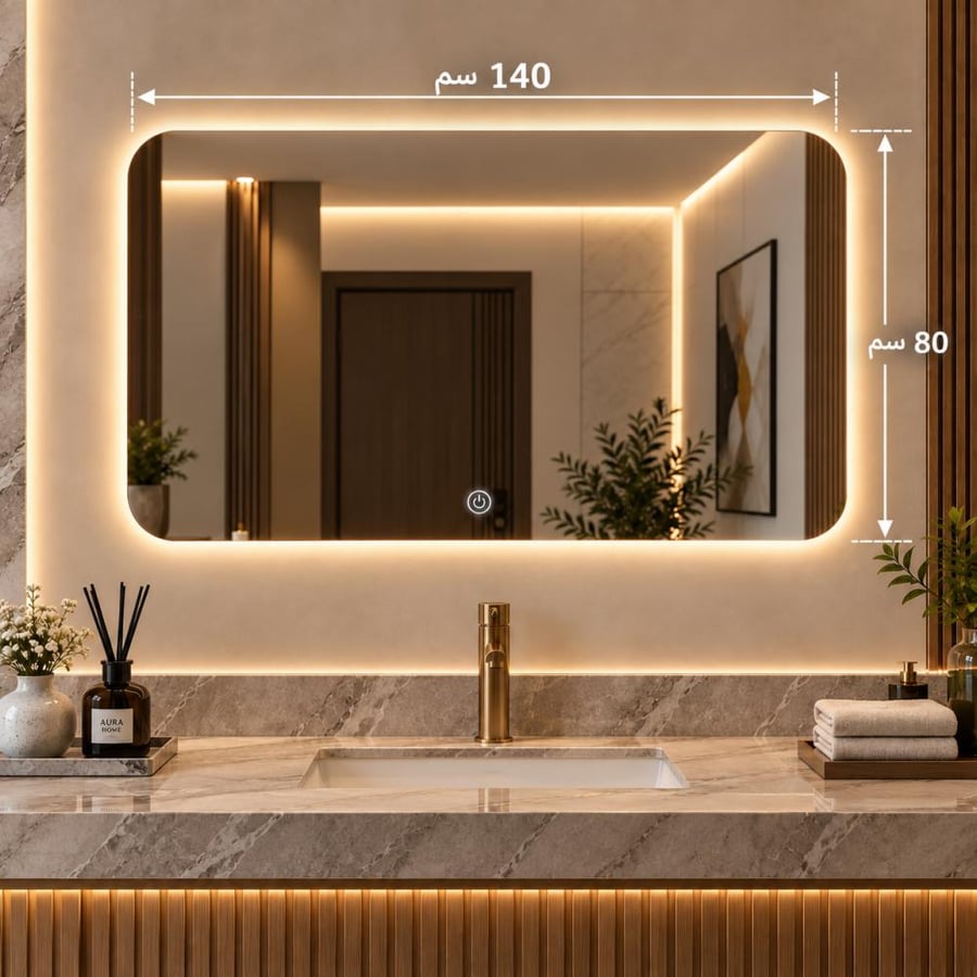 مرآة LED بإضاءة خلفية 3 ألوان 140×80 سم