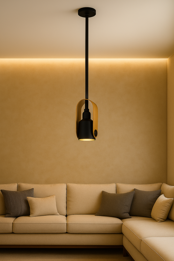 Single black LED wall sconce with modern elegant design – E27 lamp base, 2-meter cord length, adjustable length