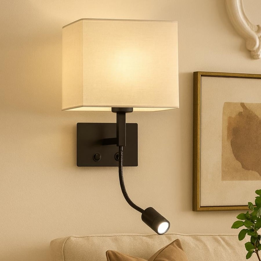 Double wall bedside lamp with reading light – two switches – luxurious black color – E27 base