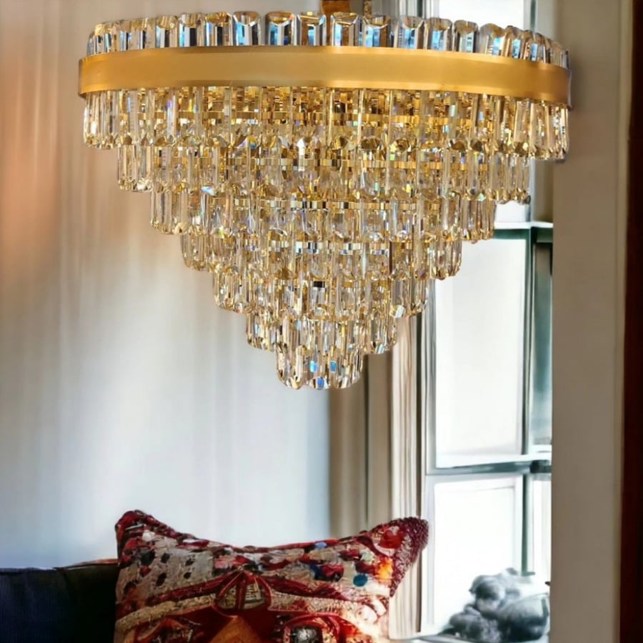 Crystal chandelier with matte gold frame, various sizes