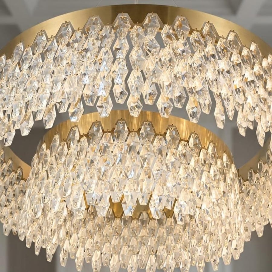 ثريا كريستال LED دائرية طبقتين 60 و40 سم مع ريموت