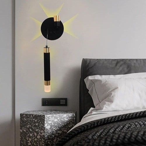 Wall-mounted black LED modern mirror with three lights