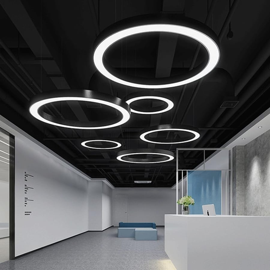 Round ceiling chandeliers with yellow LED, modern design, 60 cm size