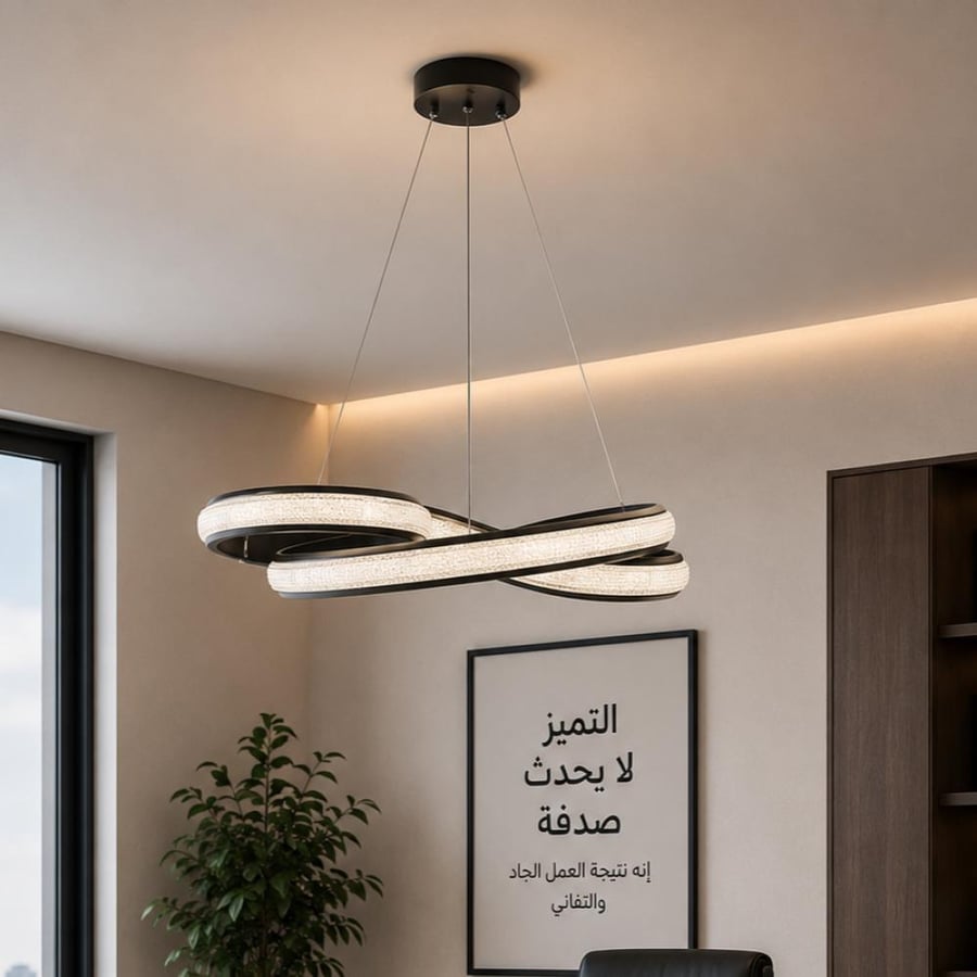 ثريا LED مودرن بتصميم حلقات متداخلة – 135 واط –اسود