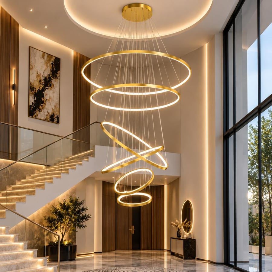 ثريا حلقات LED ذهبية معلقة 6 حلقات – 3 إضاءات