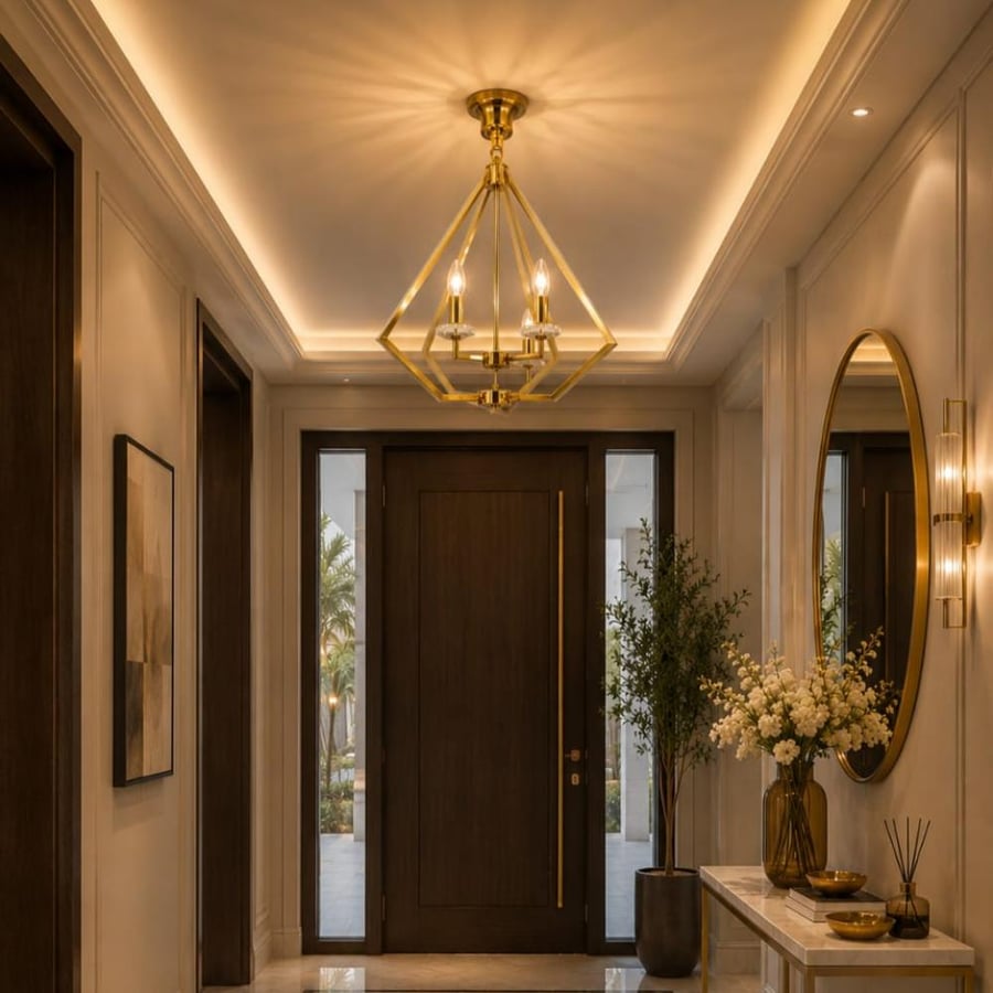 ثريا مودرن ذهبية بإطار هندسي – 3 لمبات – قاعدة E14