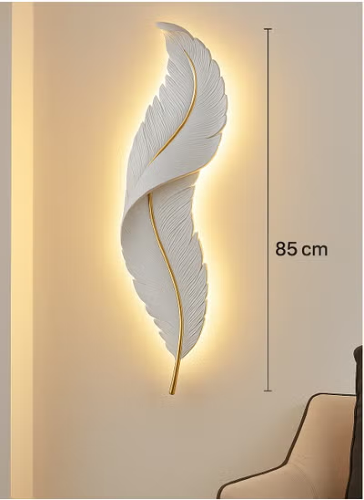 Interior lighting wall-mounted applique in the shape of a feather with three lights, size 86 cm