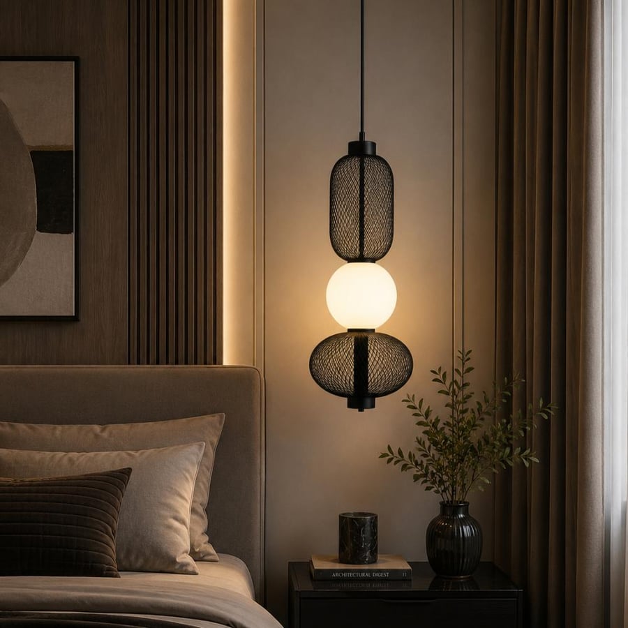 Chandelier Alali ceiling LED with three lights black frame with white modern size 50 cm length of the wire 2 meters adjustable