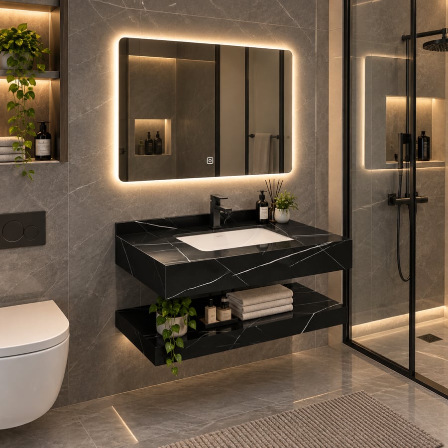 Black marble sinks, one basin and two basins, in various sizes