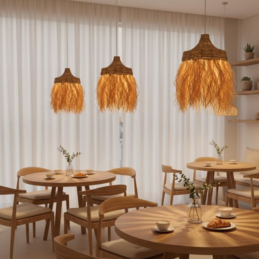 Single braid shape handle | Hanging wicker design | E27 bulb base | 40 cm size