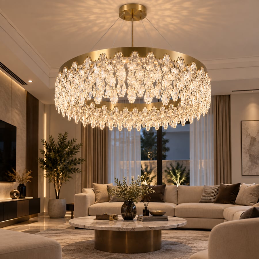 ثريا كريستال LED دائرية مقاس القطر 80 سم مع ريموت