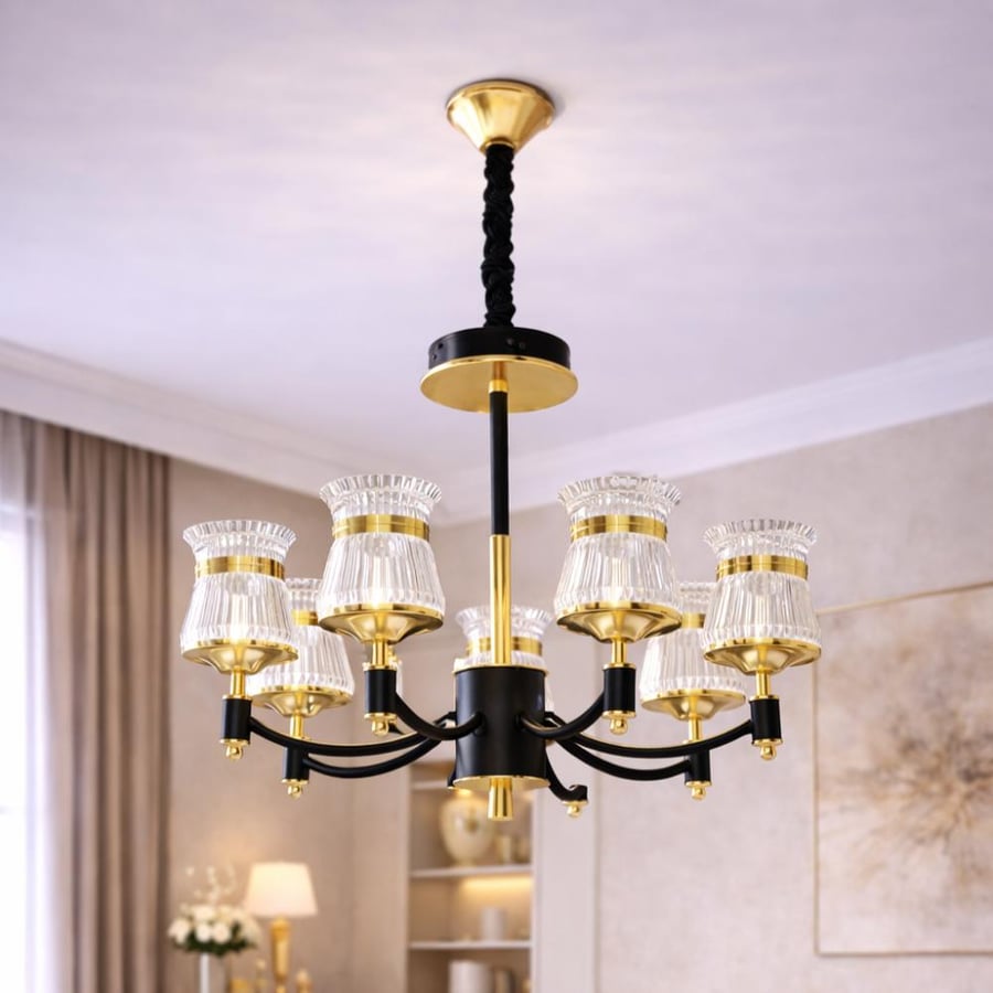 Chandelier LED modern three lights – elegant design in black and gold