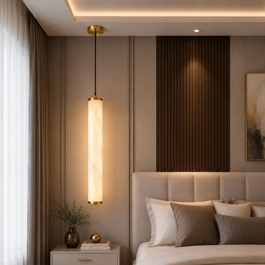 Golden marble finish modern ceiling lamp – yellow LED lighting – 40 cm – 2-meter cord adjustable in length – 20 watts