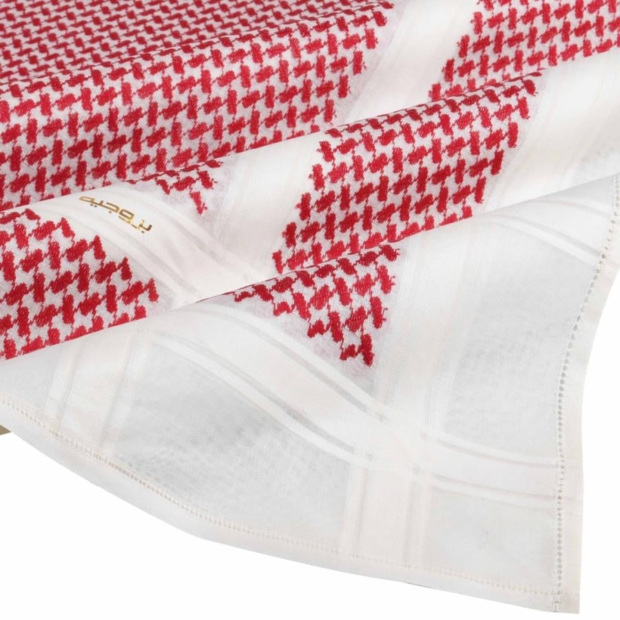 شماغ بروجيه رجالي أحمر خطوط بيج