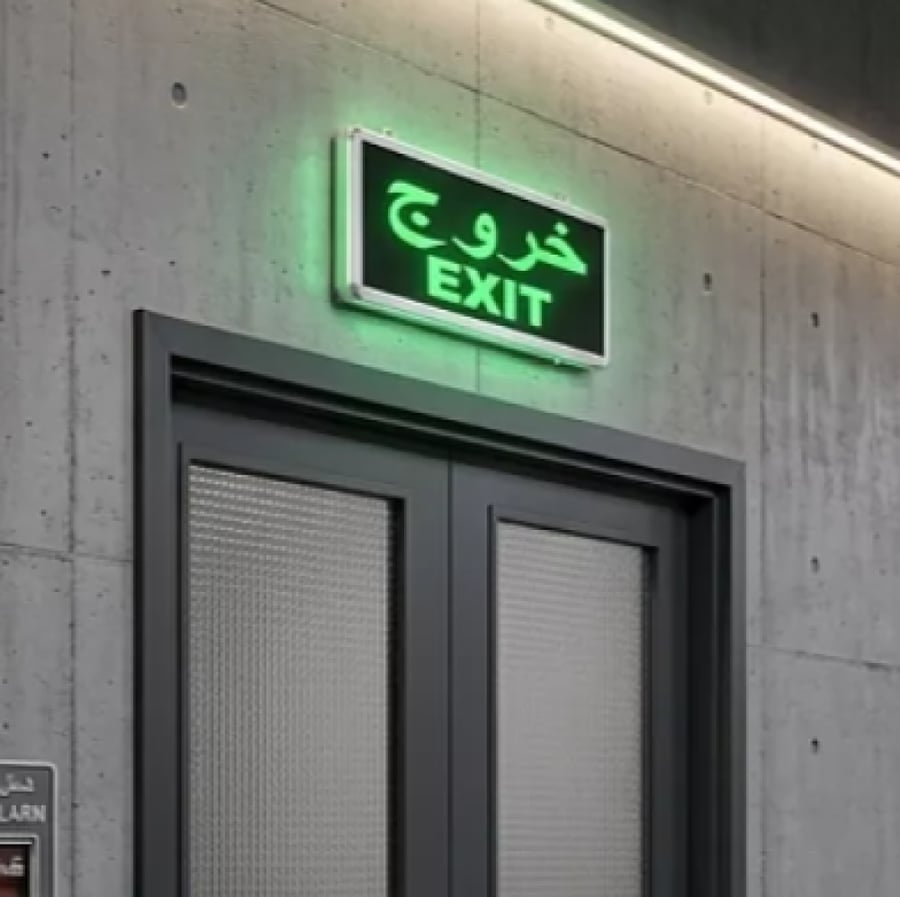 وحة مخرج طوارئ ( خروج / EXIT ) مضيئة LED | اتجاهين (عربي/إنجليزي)