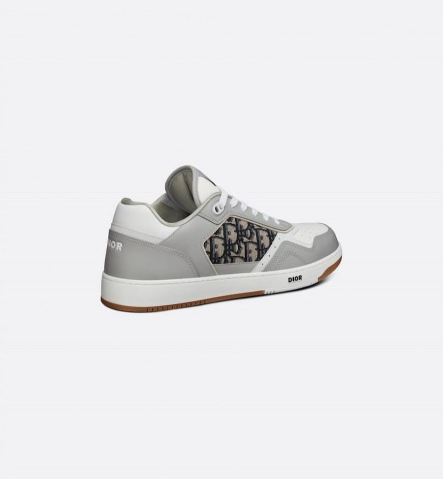 Gray and White Smooth Calfskin with Beige and Black Dior Oblique Jacquard
