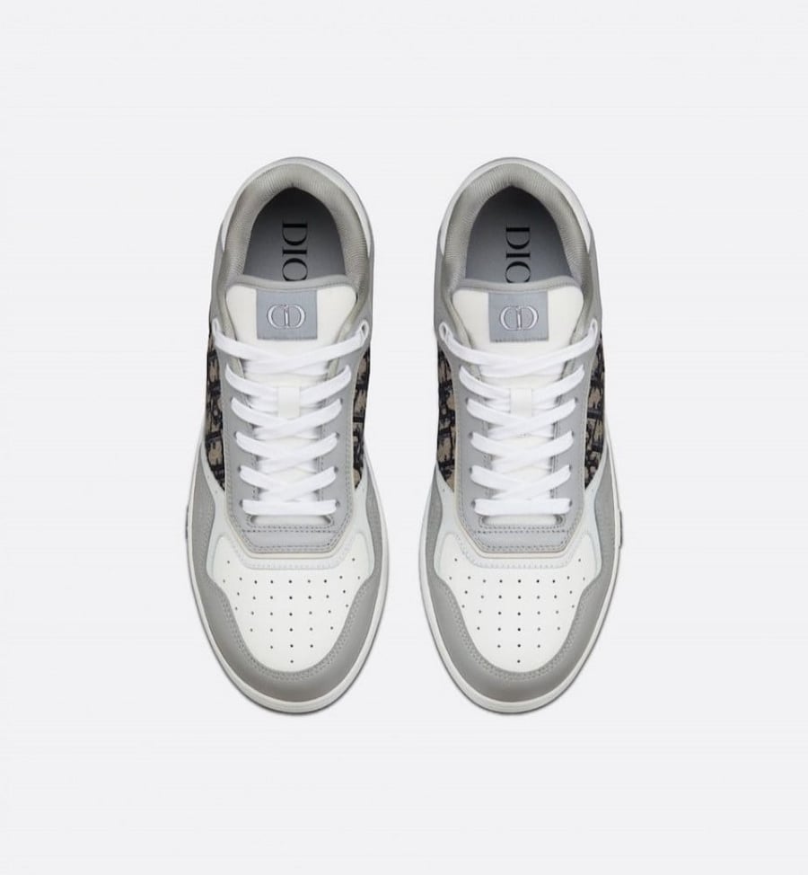 Gray and White Smooth Calfskin with Beige and Black Dior Oblique Jacquard