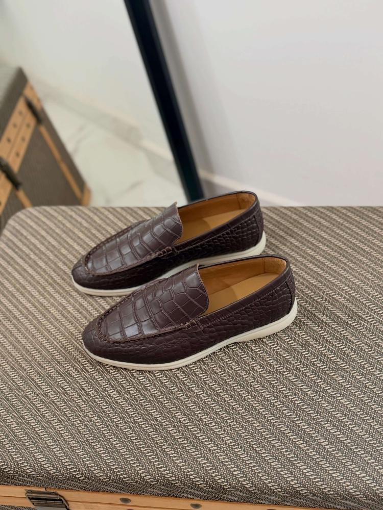 لوفر لورو بيانا رجالي بني فاخر بنقشة جلدية – Loro Piana Brown Loafer