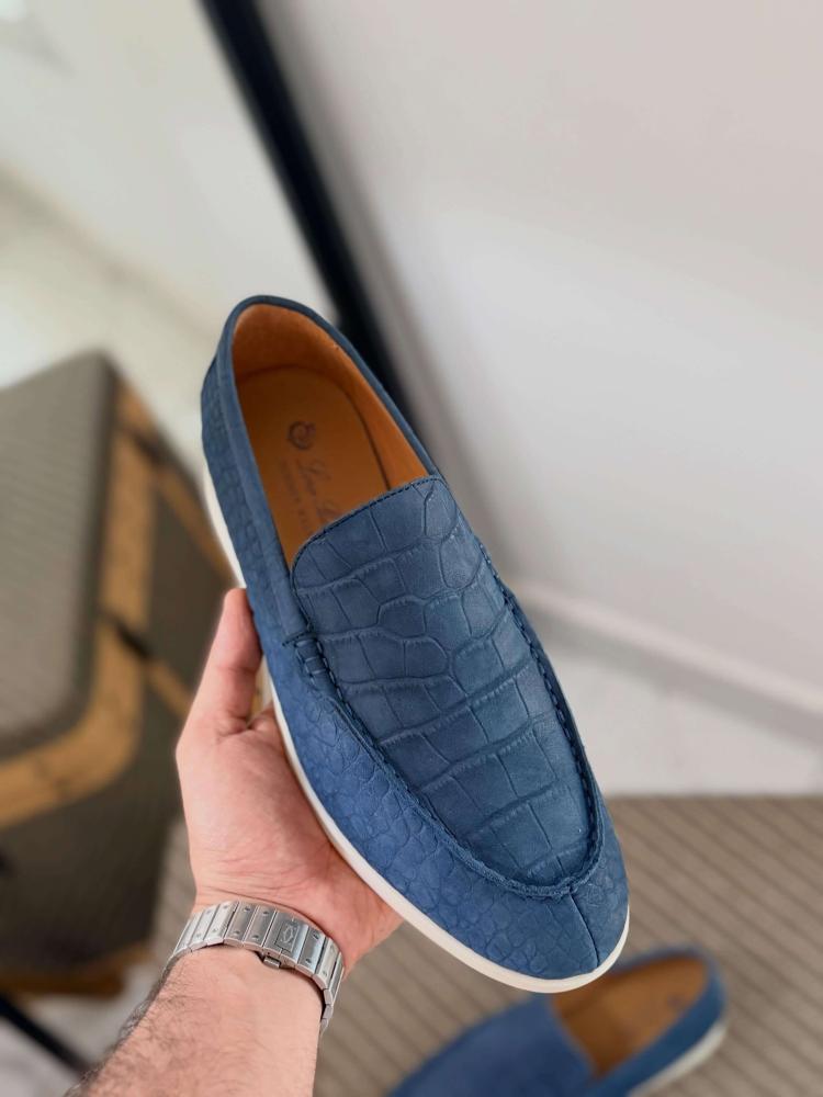 لوفر لورو بيانا رجالي أزرق فاخر بنقشة جلدية – Blue Textured Loafer