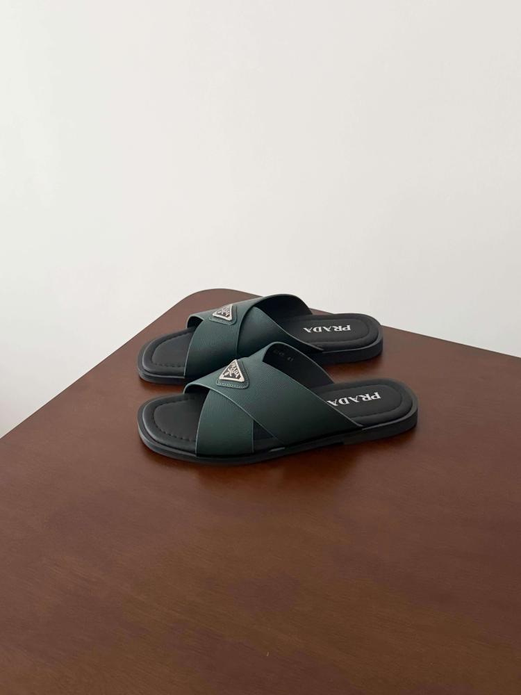 صندل برادا متقاطع أخضر داكن وأسود – Prada Crisscross Sandals Dark Green & Black