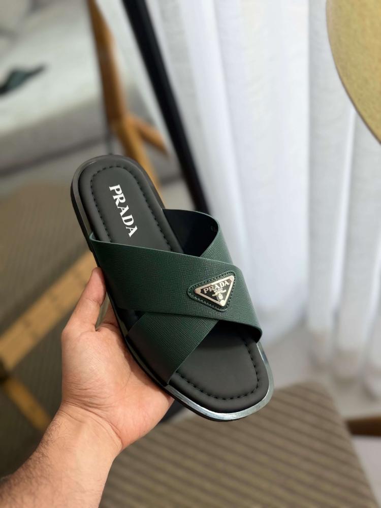 صندل برادا متقاطع أخضر داكن وأسود – Prada Crisscross Sandals Dark Green & Black