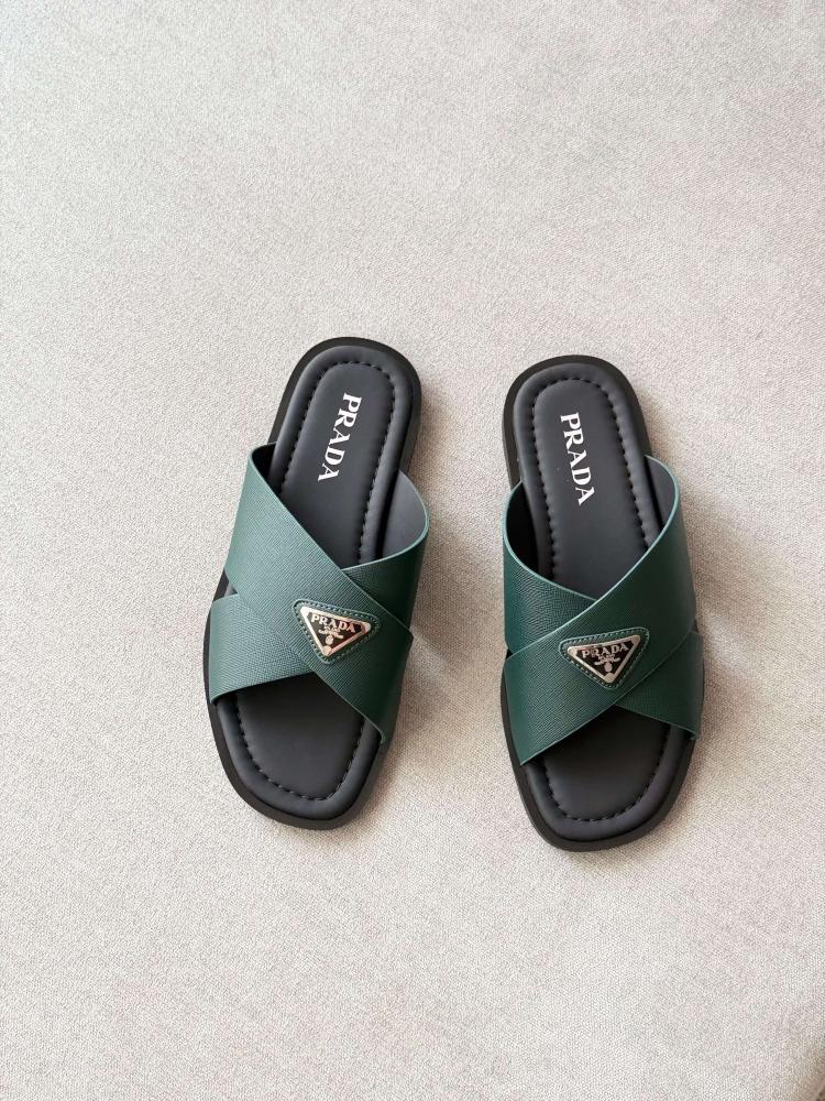 صندل برادا متقاطع أخضر داكن وأسود – Prada Crisscross Sandals Dark Green & Black