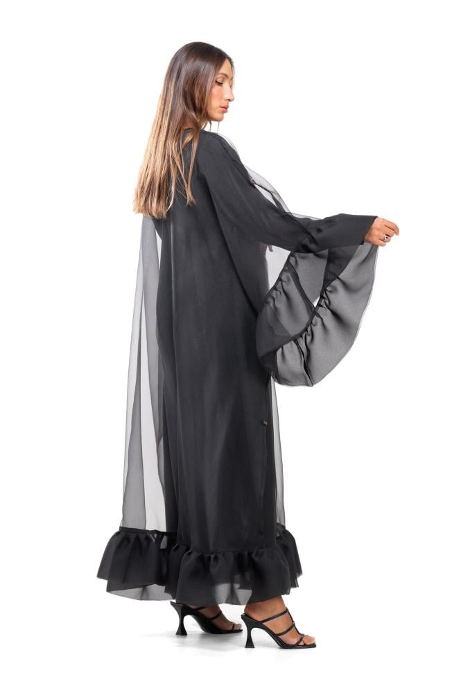عباية سوداء اورقنزا فاخرة مع فستان - Ruffles