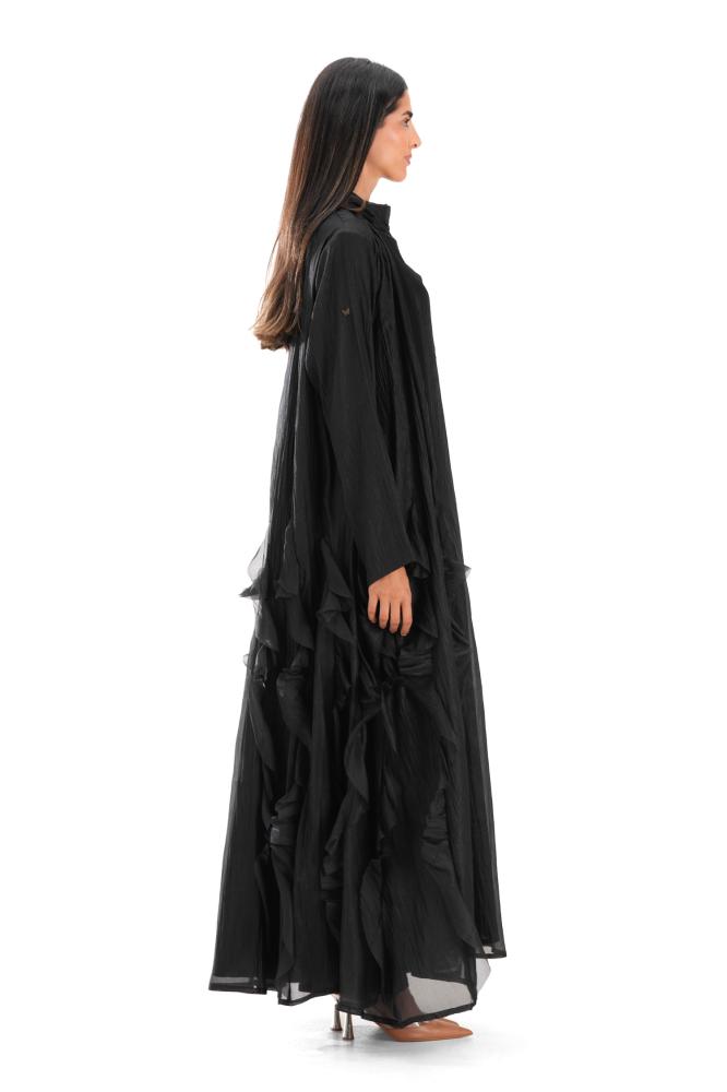 Black chiffon abaya with a dress featuring a distinctive hemline.