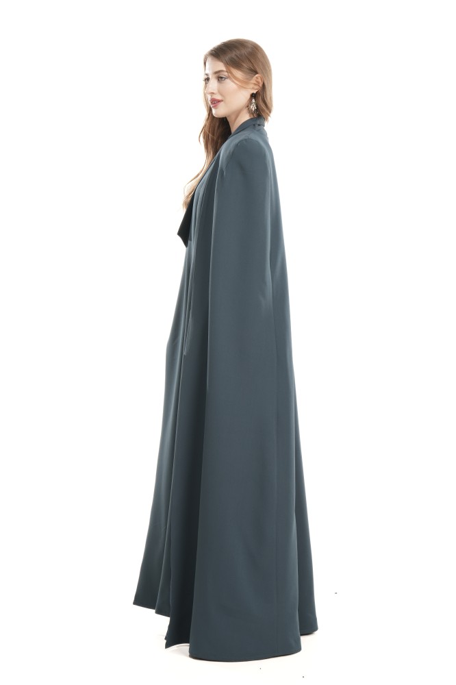 عباية تركوازية كريب  مع كيب منفصل - FANCY CAPE