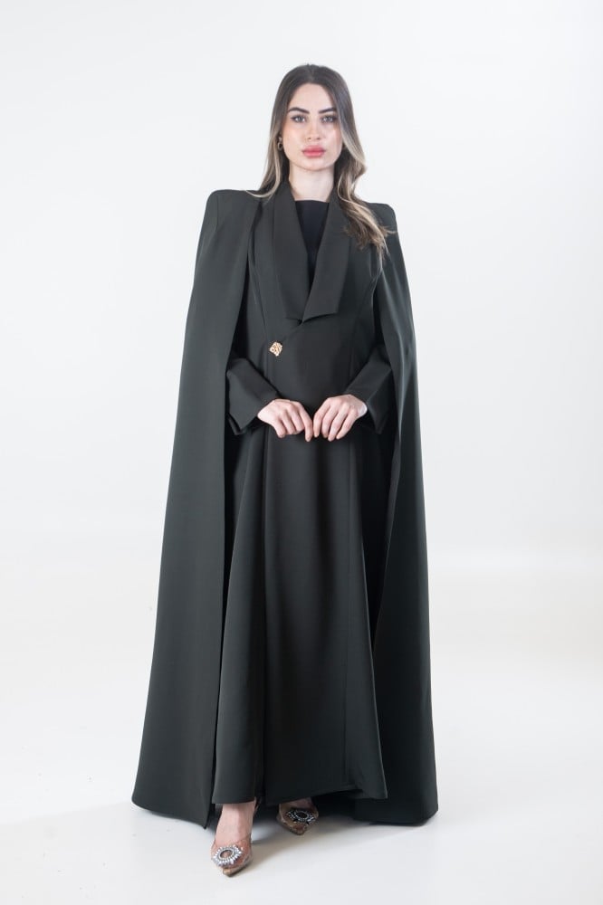 عباية زيتي غامق كريب مع كيب منفصل - FANCY CAPE