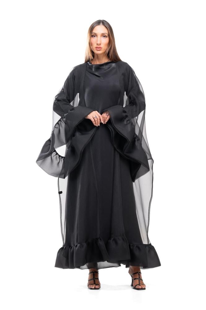 عباية سوداء اورقنزا فاخرة مع فستان - Ruffles