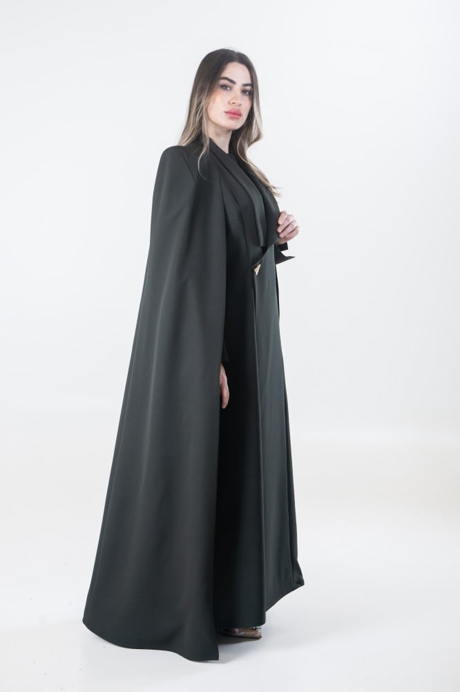 عباية زيتي غامق كريب مع كيب منفصل - FANCY CAPE