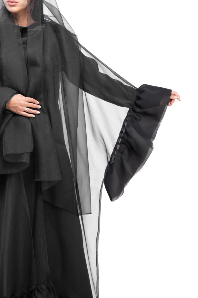 عباية سوداء اورقنزا فاخرة مع فستان - Ruffles