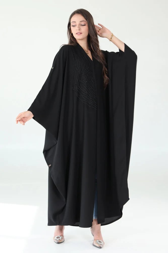 Embroidered black bisht abaya - Veins