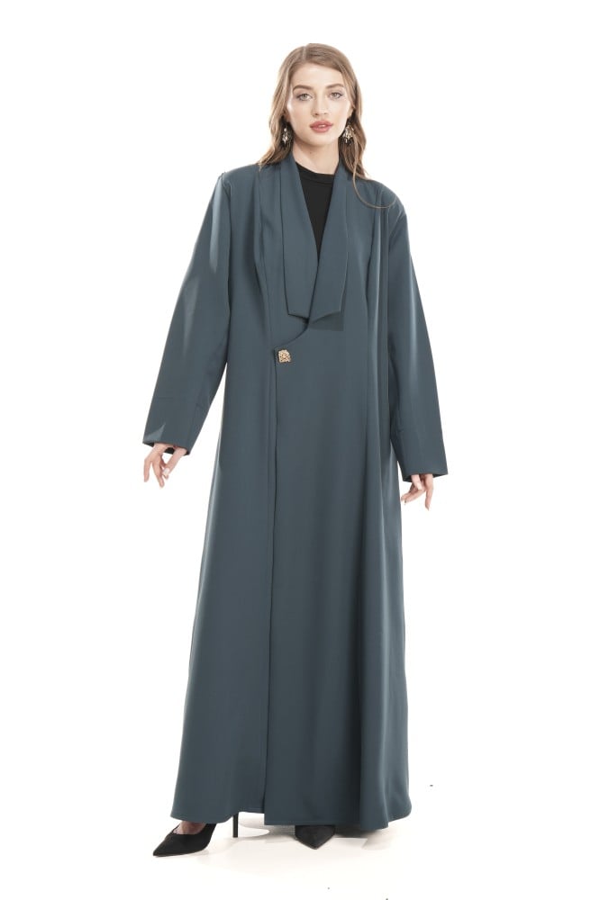 عباية تركوازية كريب  مع كيب منفصل - FANCY CAPE
