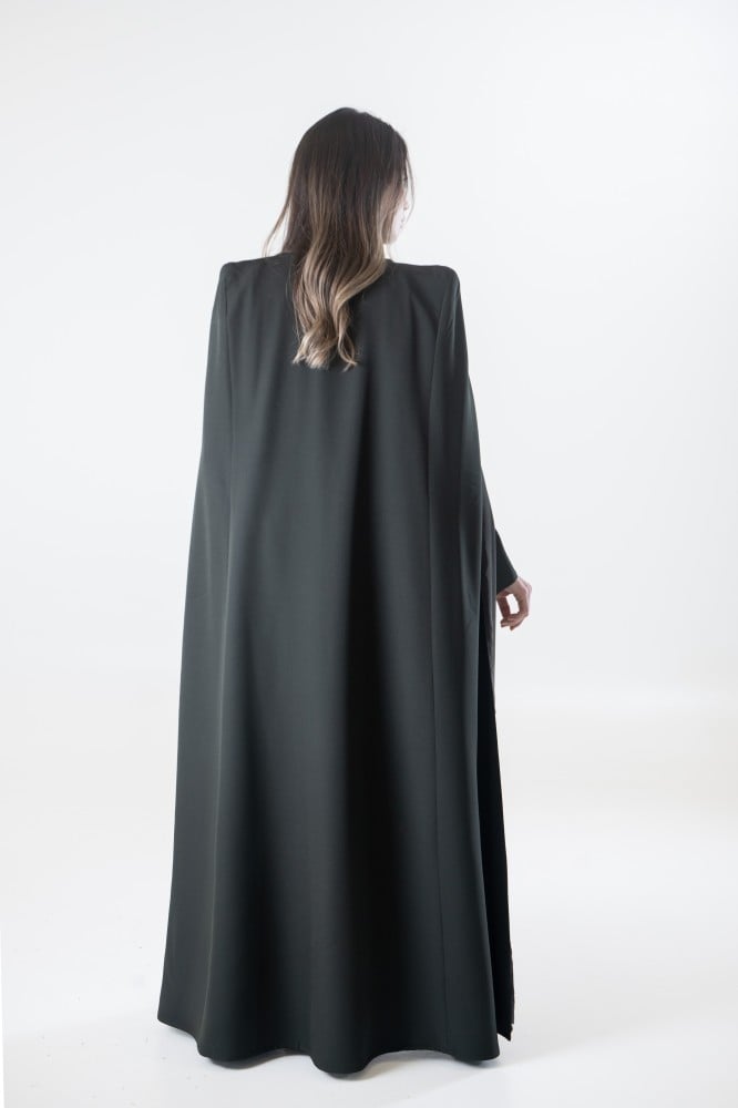 عباية زيتي غامق كريب مع كيب منفصل - FANCY CAPE