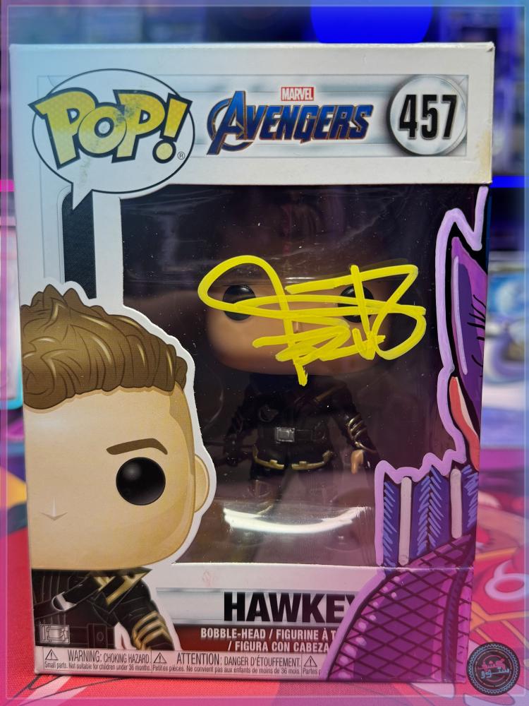 Signed Funko Pop #457 - Avengers - Hawkeye, Jeremy Renner + SWAU COA + Custom ART