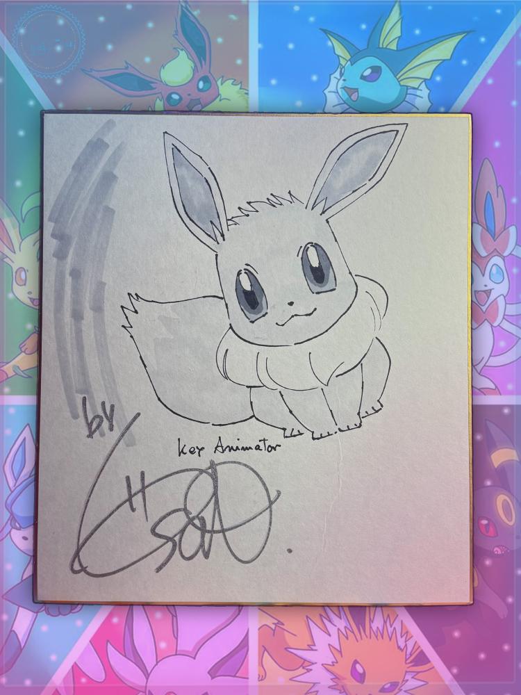 Shikishi Board Sketched and Signed by Pokemon Key Animator Gen Sato