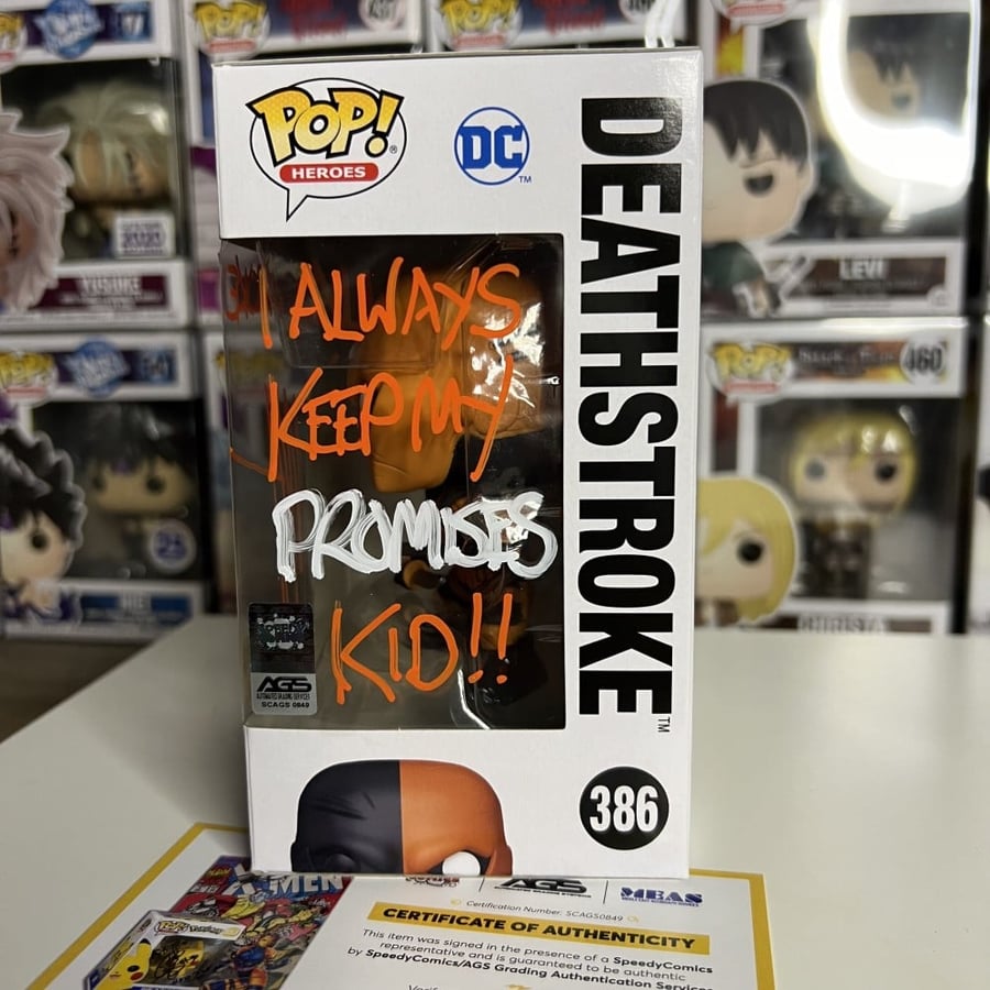 Funko Pop! BATMAN: Deathstroke #386 Hot Topic Excl. SIGNED Manu Bennett
