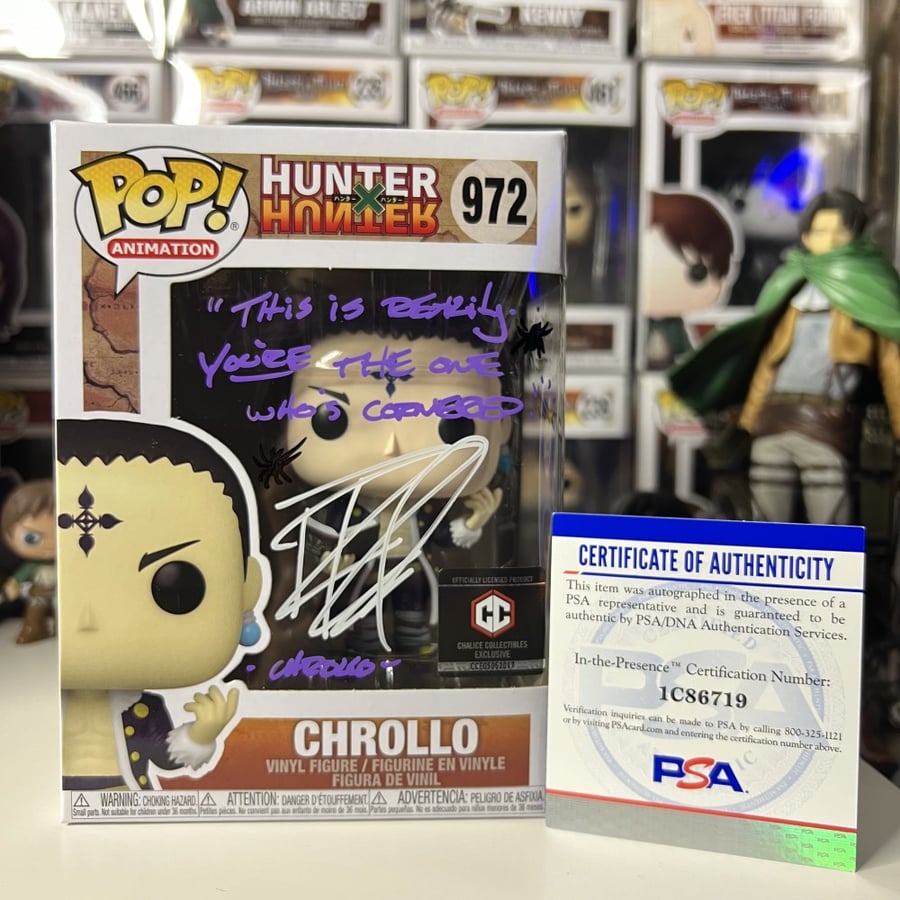 Funko Pop! Hunter x Hunter Chrollo #972 SIGNED by Robbie Daymond PSA wIth ART Chalice
