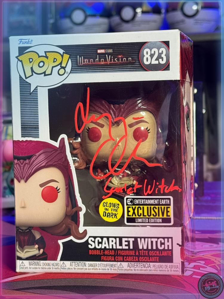 Funko Pop Marvel  Scarlet Witch Glow Exclusive Signed by Elizabeth Olsen + Custom ART + SWAU COA