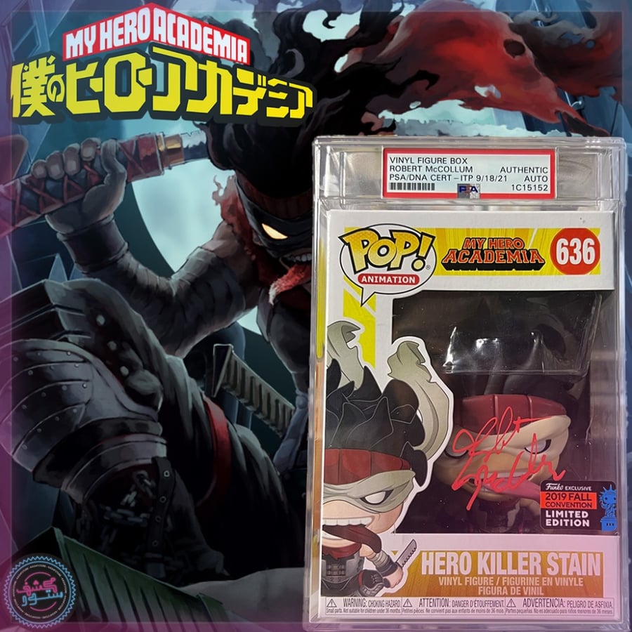 Funko Pop Anime MHA Hero Killer Stain NYCC exclusive Signed Robert McCollum My Hero Academia PSA COA