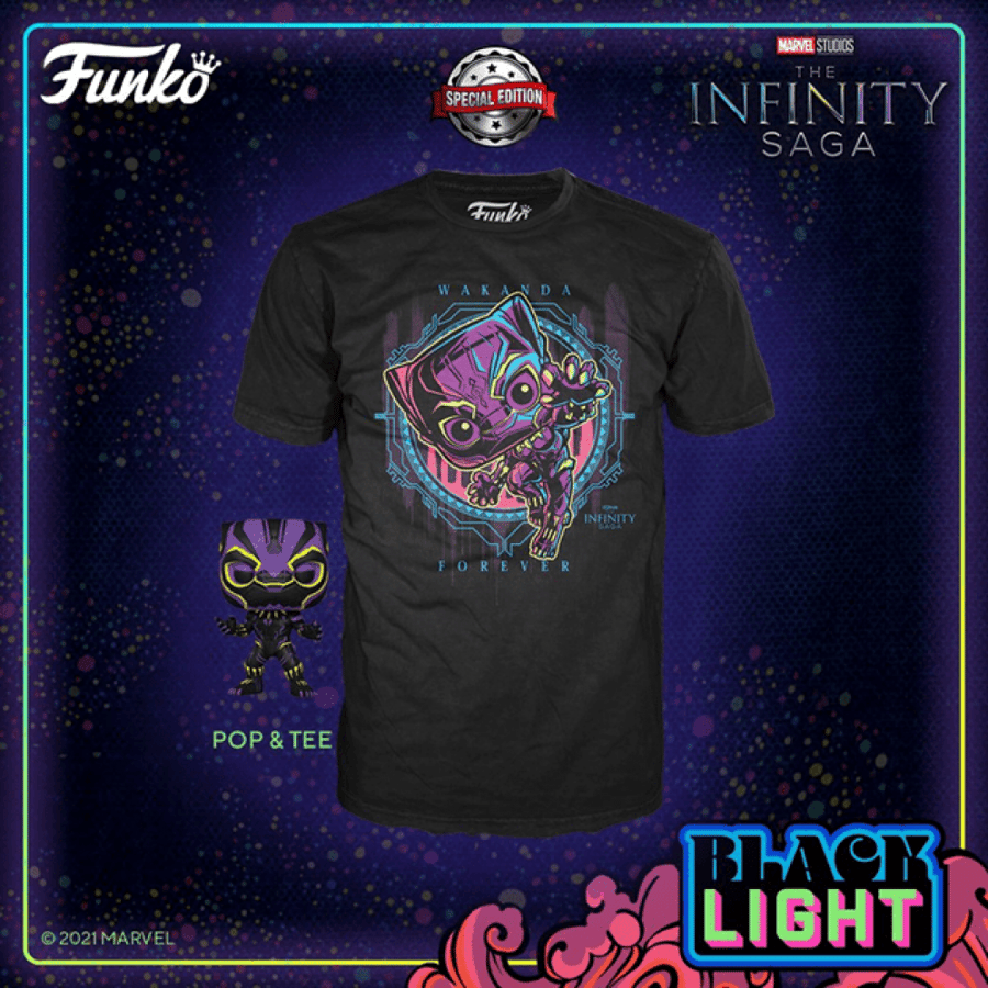 Funko Pop! & Tee: Marvel Blacklight- Black Panther
