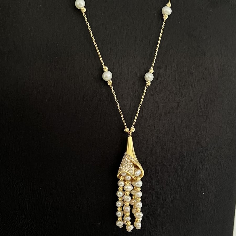 Gold prayer bead strand (64 cm) with cut pearl (2.44 g) 18 karat–4361