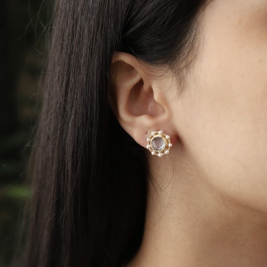 حلق ذهب بحجر كريم(Blue topaz)عيار18–4235