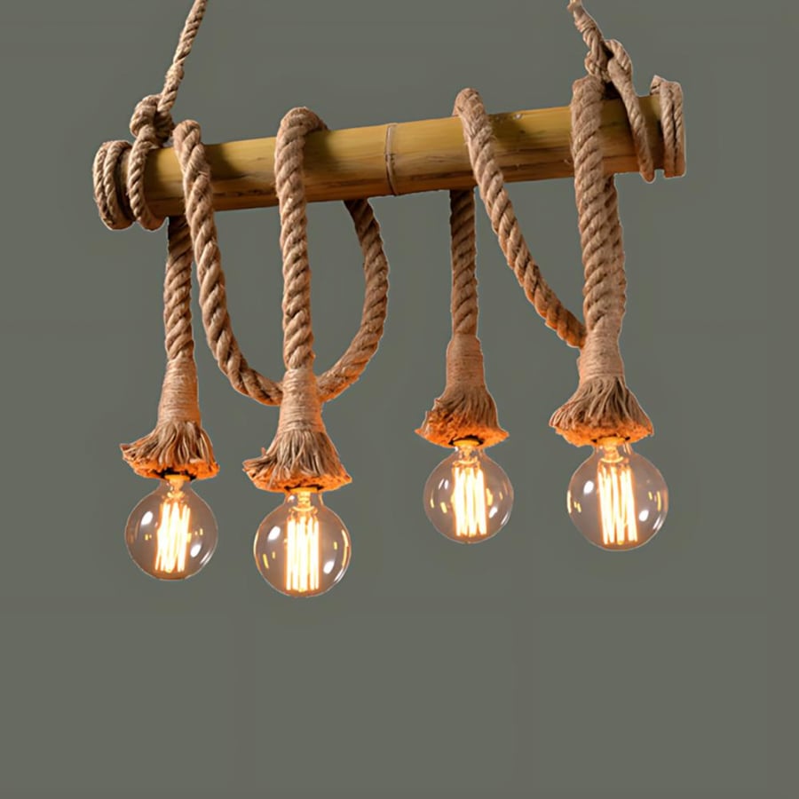 Chandelier made of bamboo wood includes 4 lamps
