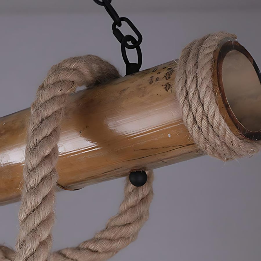 Chandelier made of bamboo wood includes 4 lamps