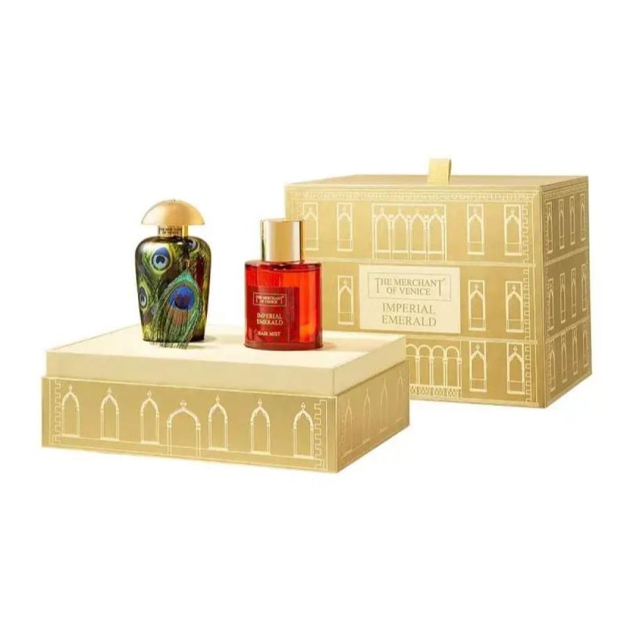 طقم عطر ذا ميرشنت اوف فينيس امبريال اميرالد او دي بارفيوم 100 مل + عطر للشعر 100 مل