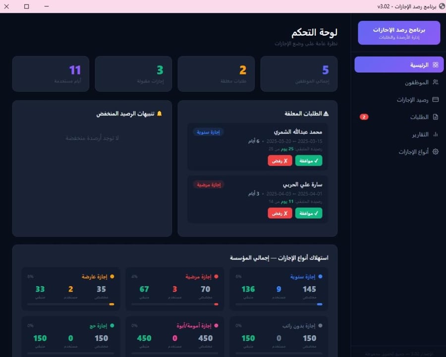 باقة ملفات إدارة إجازات الموظفين